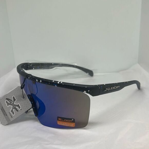 XLoop Sport Shield Sunglasses – Blue Frame, Mirrored Lens, UV400 Protection, Pol - Picture 1 of 4